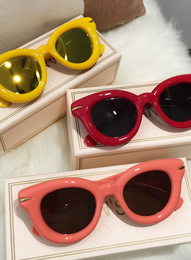 多巴胺墨镜女红色彩粉色方圆脸