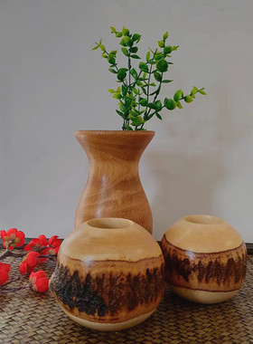 实木这禅意花瓶复古装饰