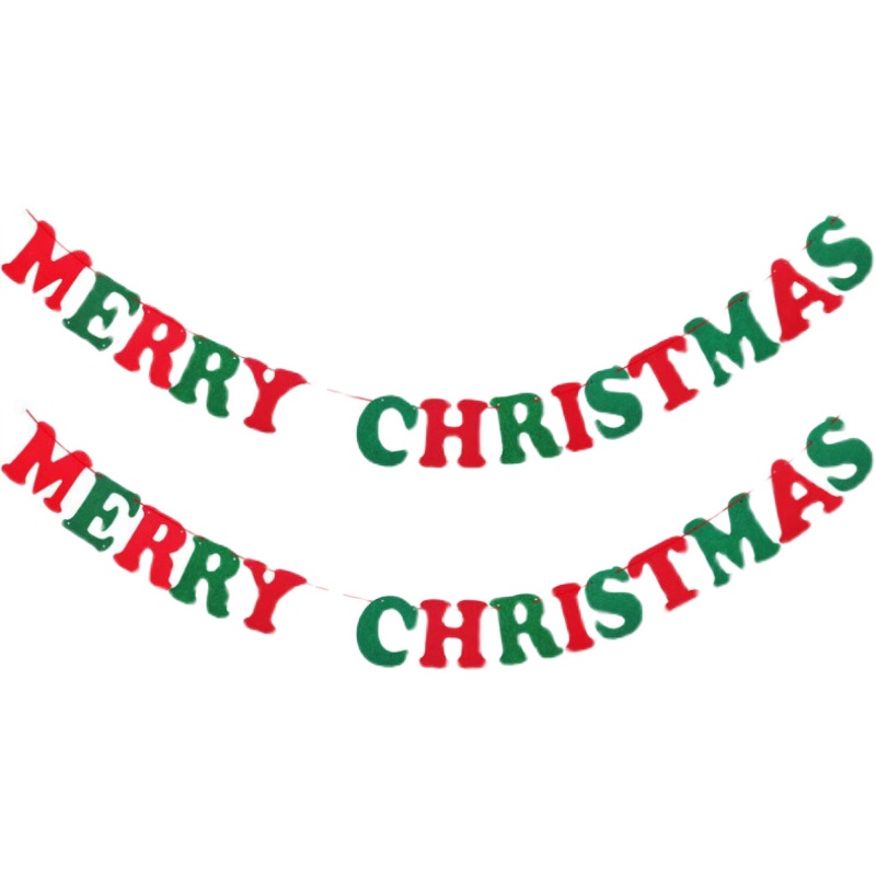 圣诞节装饰拉花彩旗红绿三角拉旗毛毡无纺布圣诞树小鹿字母串吊饰