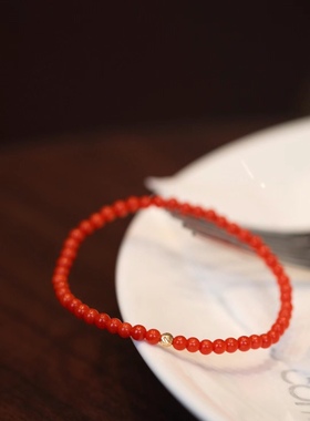 意大利红色小米珠单圈细手链18K金本命年女女ins简约原创设计