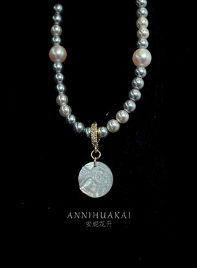 复古风水晶珠项链女黑白配色不规则珠子百搭时尚民族风颈链