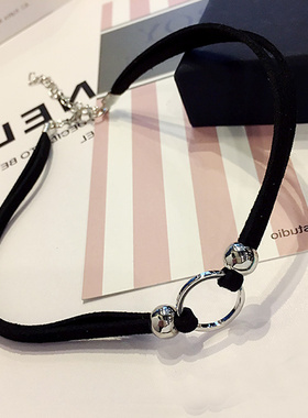 简约圆环黑色性感锁骨链女网红项链短款chocker脖子饰品颈带颈链