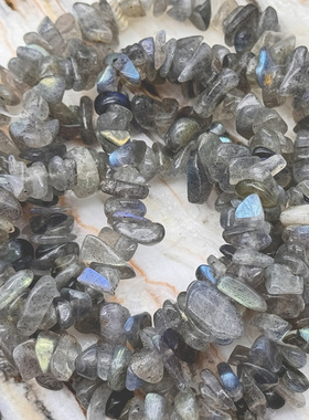 天然灰月光碎石有孔5*8mm散珠