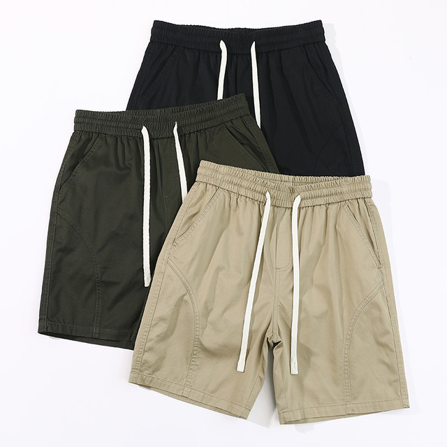 Japanese retro split line spliced cotton cargo shorts