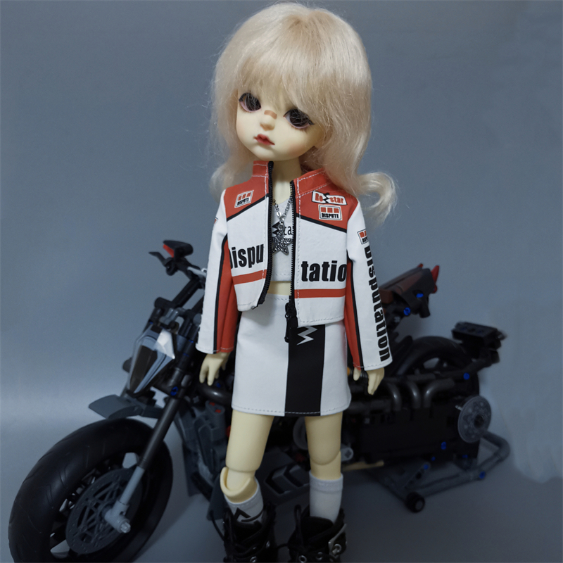 定制小布BJD6分8分viya娃娃衣服潮酷机车外套赛车服短裙袜子套装 - 图3