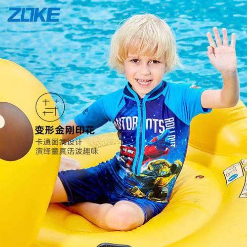 【新品】ZOKE洲克小中童男游泳培训短袖连体五分变形金刚泳衣包邮 - 图2