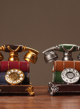 欧式复古风书房咖啡厅电话摆件
