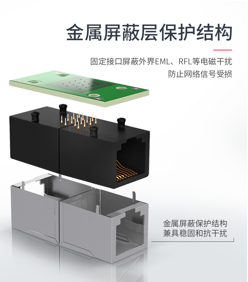 山泽网络直通头 RJ45网线对接头RJ11电话双通三通头防雷款  ZTH