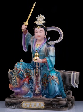 坐山九天玄女神像家用供奉汉白玉九天娘娘战神玄女佛像中式摆件