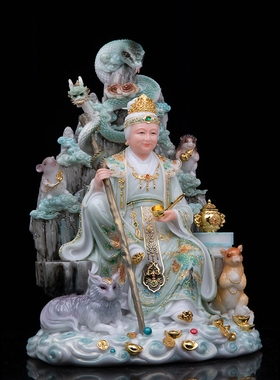 坐山黑老太神像铁刹山黑妈妈像供奉汉白玉黑奶奶真身东北仙家摆件