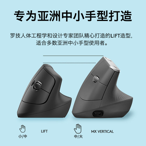 罗技Lift  Vertical无线蓝牙双模鼠标垂直人体工学防鼠标手 - 图3