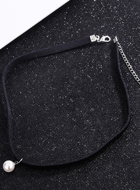 锁骨链2021年新款珍珠黑绳女脖子饰品黑色锁骨链颈带项链女潮网红