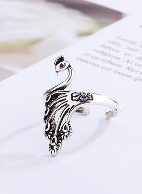 活口孔雀宽面民族风做旧戒指环