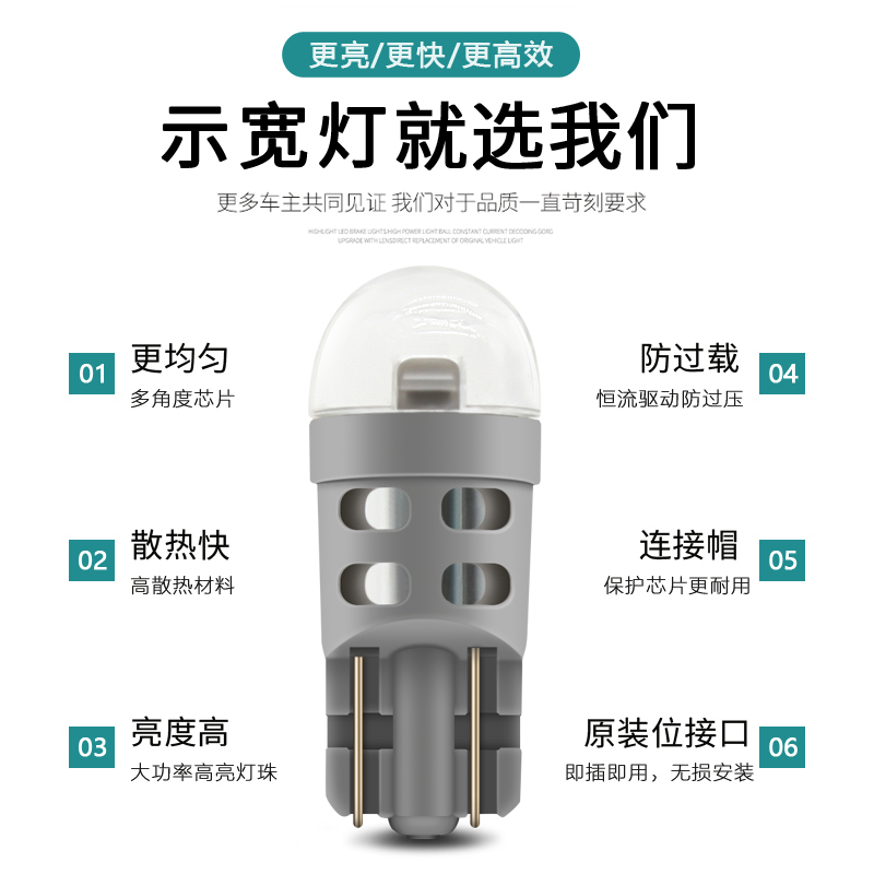 汽车LED示宽灯牌照灯T10 W5W冰蓝红蓝白光尾箱灯车内灯迎宾灯解码 - 图3