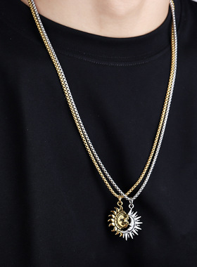亚马逊日月不对称配饰男情侣高级感项饰女百搭个性简约项链耳环