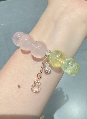 粉红泡泡黄水晶手链桃花春夏女款