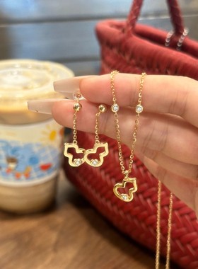 高级感中国风福禄项链女葫芦锁骨链轻奢简约小众尚气质配饰耳环