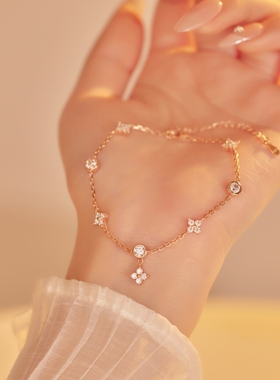 925银莫桑石手链小众四叶草项链