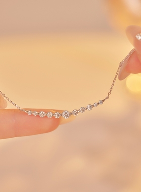 高级感极简风925纯银莫桑石微笑项链轻奢克拉莫桑钻项链锁骨链女