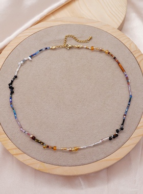 MLGM小众波西米亚ins风炫彩个性异形珠项链 高质感极小锁骨颈链女
