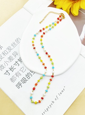 小众设计波西米亚风进口miyuki管珠彩虹珠小手链 ins网红锁骨颈链