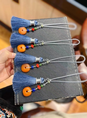 天然欧洲橘皮色老蜜蜡饼子精编包包手机挂钥匙挂礼物