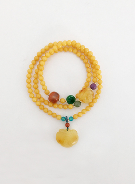 南红纯天然碧玉琥珀花朵如意锁