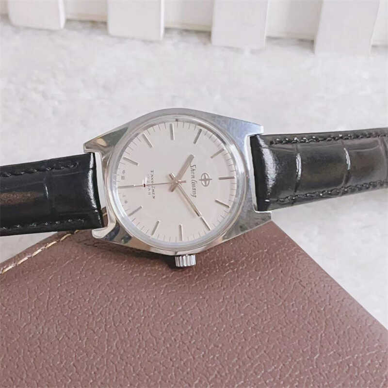 90年代库存上海产申光手动机械上弦男士白钢复古简约老手表中古表