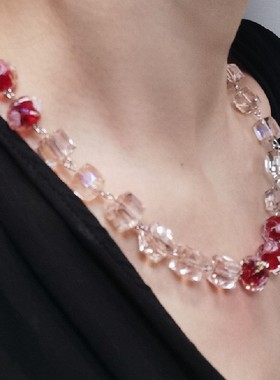 原创设计琉璃粉水晶项链ins