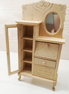 1 12娃娃屋dollhouse迷你木制小家具模型过家家玩具素坯柜子D417