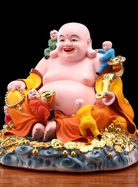 弥勒佛大肚笑佛佛像家供奉开心弥勒佛菩萨客厅摆件五子登科弥勒佛