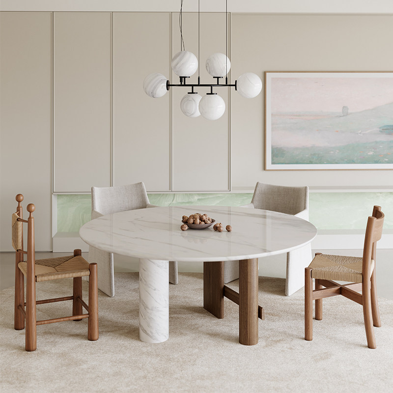 进口纯天然奢石圆餐桌设计师款现代诧寂高级感法式中古白色小圆桌,淘宝优惠券,粉丝福利购,淘宝优惠卷