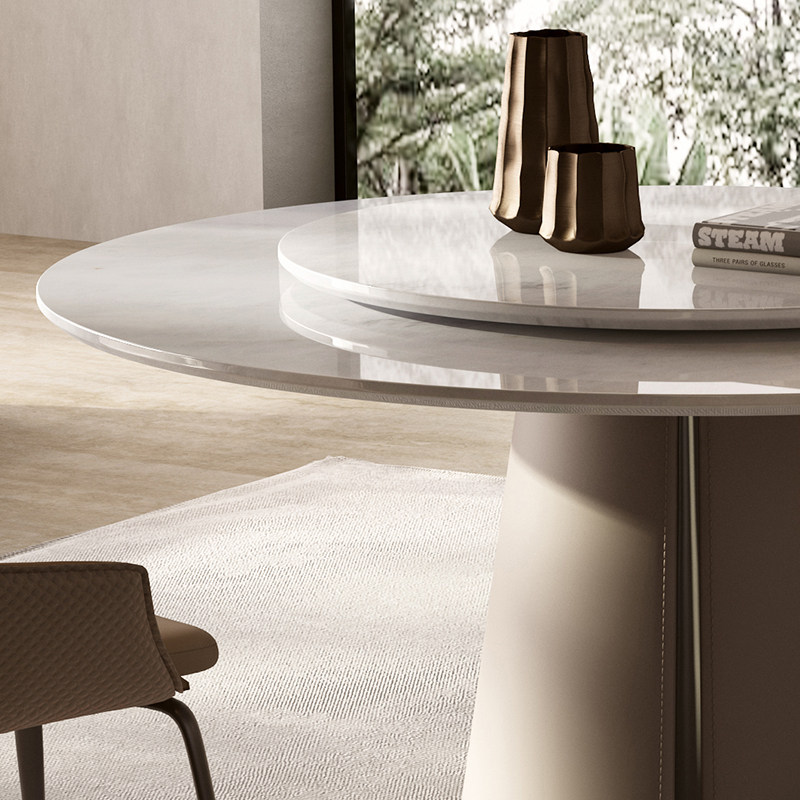 进口纯天然奢石圆餐桌高端意式轻奢现代简约带转盘大理石圆桌,淘宝优惠券,粉丝福利购,淘宝优惠卷
