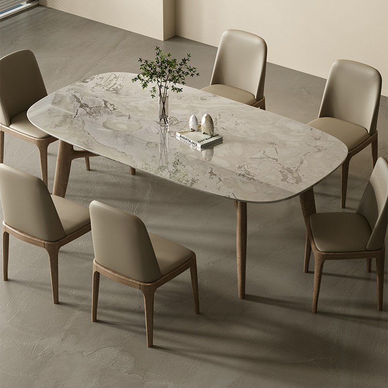2024纯天然芬迪白奢石餐桌高端现代简约意式轻奢实木长方形餐桌 - 图0