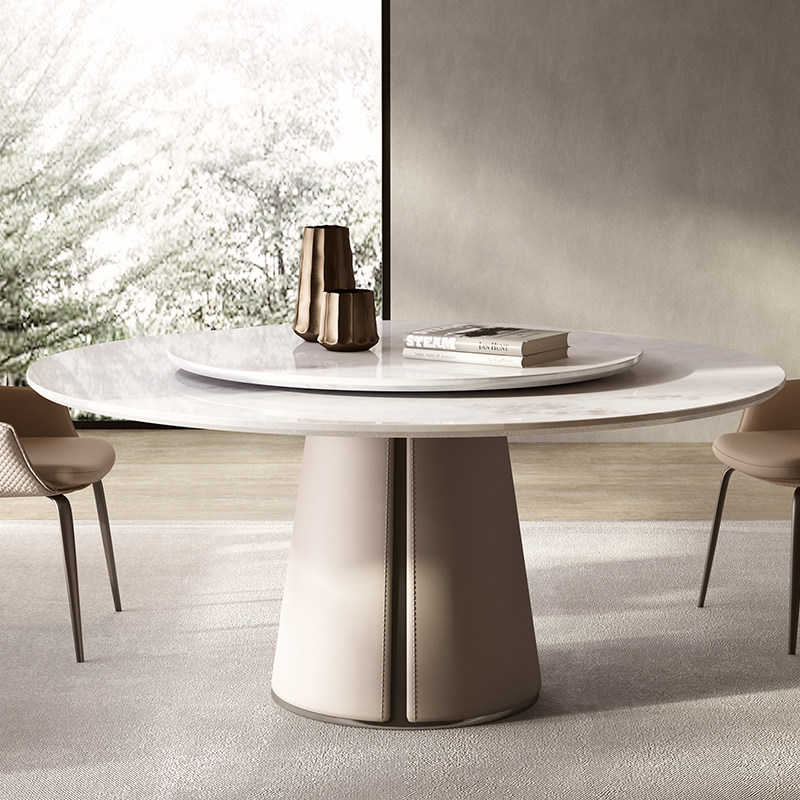 进口纯天然奢石圆餐桌高端意式轻奢现代简约带转盘大理石圆桌,淘宝优惠券,粉丝福利购,淘宝优惠卷