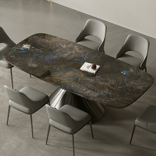 纯天然蓝翡翠奢石餐桌大平层高端意式轻奢进口大理石长方形餐桌 - 图0