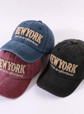 棉水洗做旧new york棒球帽男女户外个性复杂大绣花鸭舌帽