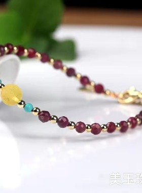 红碧玺切面手串蜜蜡回纹珠小米珠手链马卡龙糖果纤细女款特细
