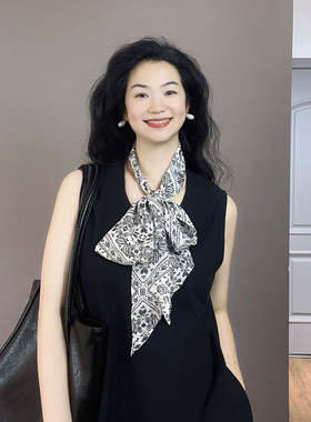 高档！白色腰果长条桑蚕丝真丝丝巾女2026新款系脖高级感长条飘带