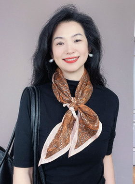 轻奢高级感！黄色菱形佩斯花纹长条棉麻围巾女2026新款护颈围脖