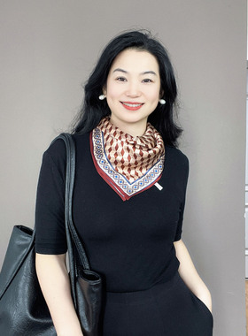 轻奢高级感！红色格子真丝丝巾女100%桑蚕丝65中方巾春秋领巾围巾
