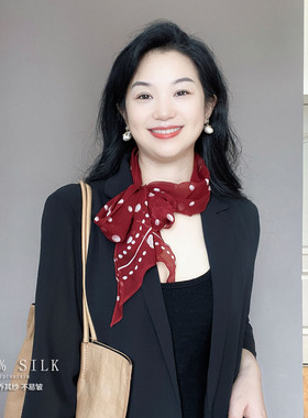 红色山茶花乔其纱长条真丝丝巾女100%桑蚕丝高档护颈装饰围巾纱巾