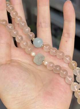 石头的日记 闪闪温柔貌美天然兔毛水晶配绿萤石方糖海蓝宝手串