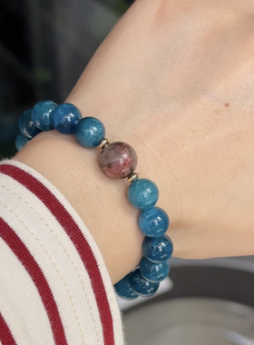 石头的日记  复古貌美稀有高品质天然蓝磷灰石配蔷薇辉石银龙手串