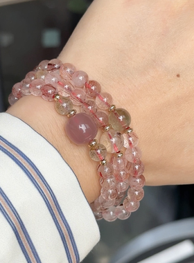 石头的日记 实力貌美天然彩发晶三圈配紫萤石黑金超七水晶手串