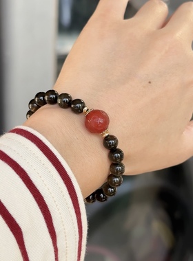 石头的日记  黑美人天然碧玺红玛瑙雕刻朱手串文玩