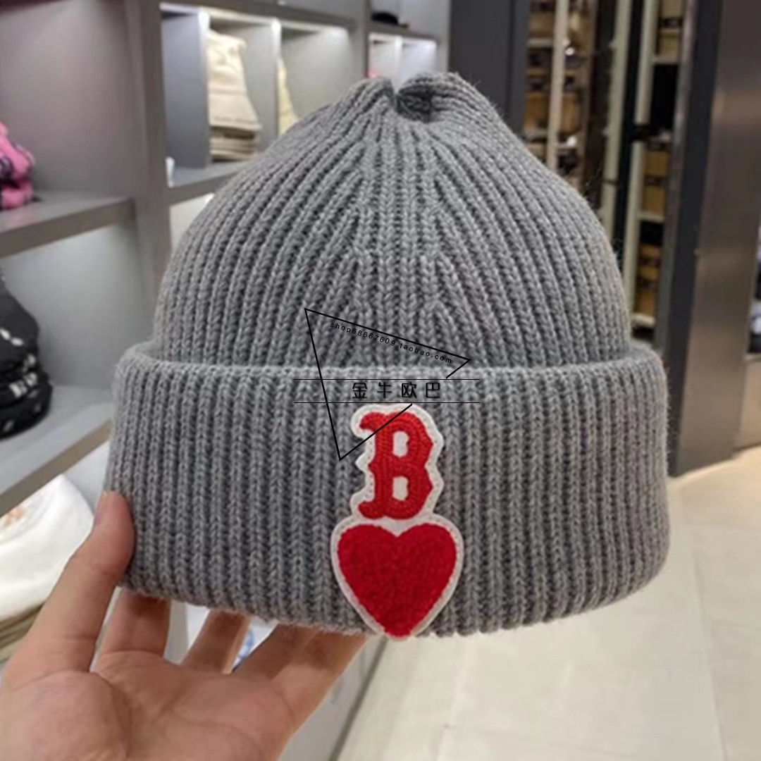 韩国潮牌MLB爱心毛线帽针织帽专柜正品秋冬新款刺绣冷帽3ABNM1026 - 图1