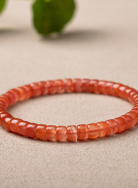 天然南红玛瑙水红料精工直切归圆药片桶珠老型珠冰种手串男女手链