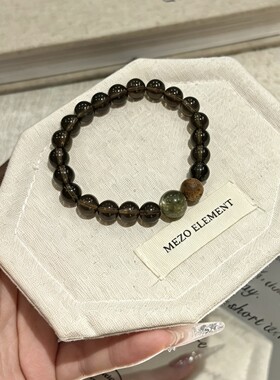 天然茶晶手串新中式国风绿祖母木质拼接手链小众女款饰品货源