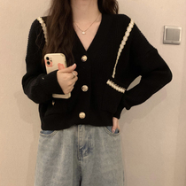 2022 spring autumn new style small balsamic wind V collar short fur coat woman retro loose long sleeve knit cardiovert jacket